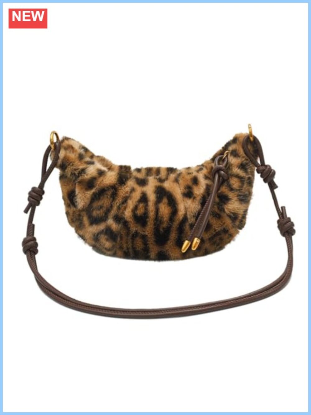 Faux Fur Leopard Print Crescent Crossbody Sling Bag Fluffy Dumpling Purse